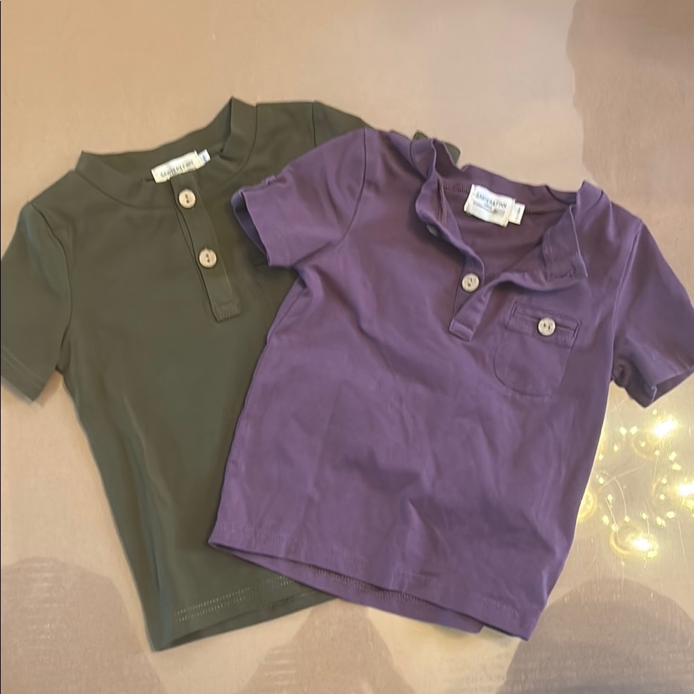 Sawyer & Finn 2x  Purple and Green Kids Henley Shirts Sz 12-18months